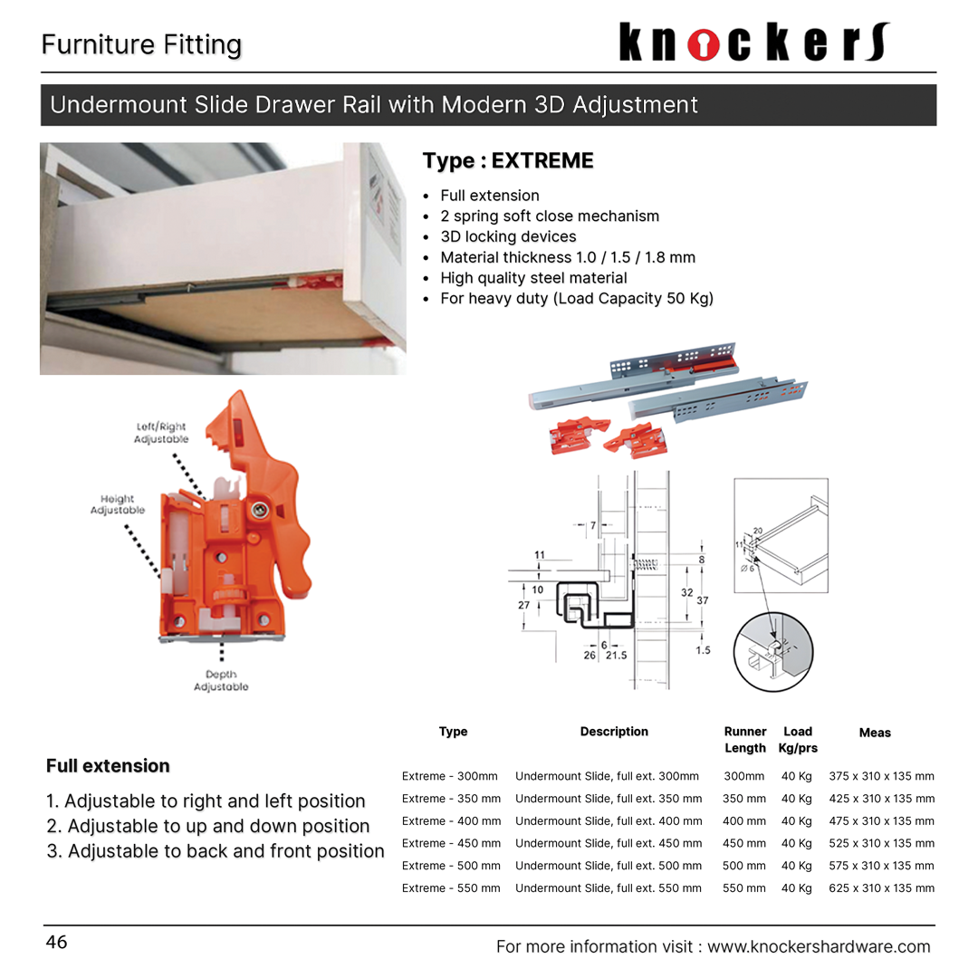 Undermount Slide Drawer Rail (Type: EXTREME)