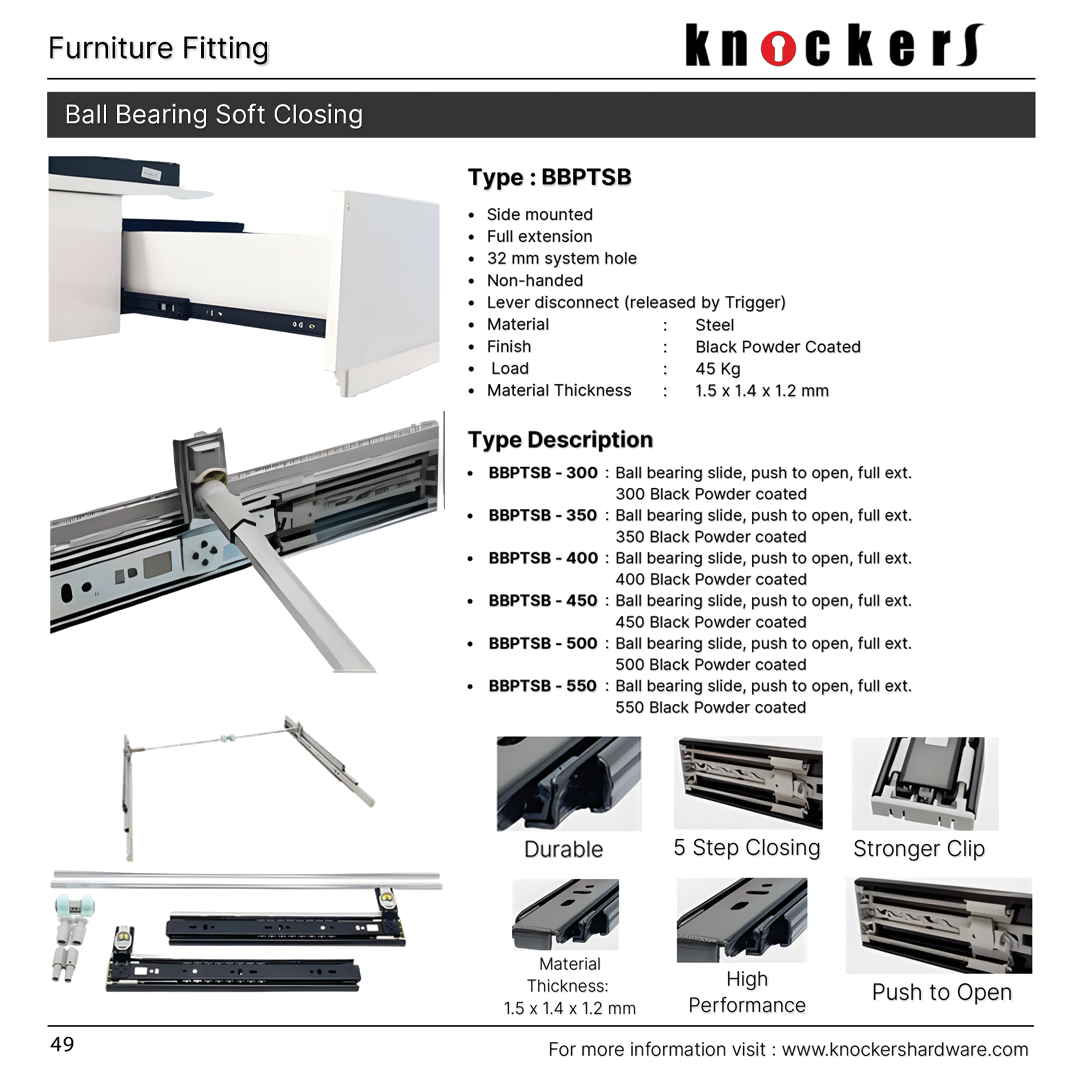 Ball Bearing Soft Closing with Push to Open (Type: BBPTSB)