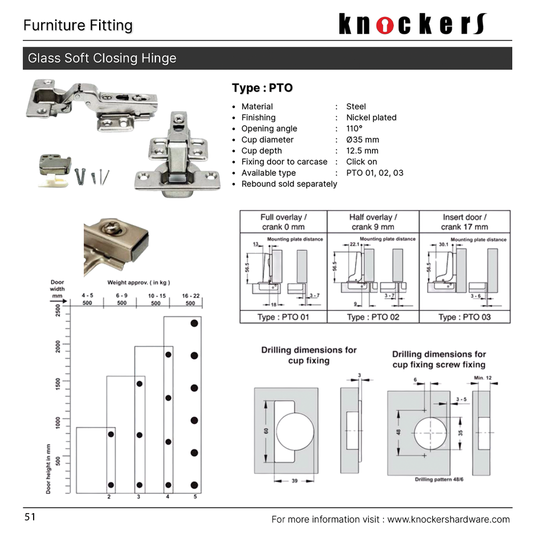 Glass Soft Closing Hinge Type : PTO