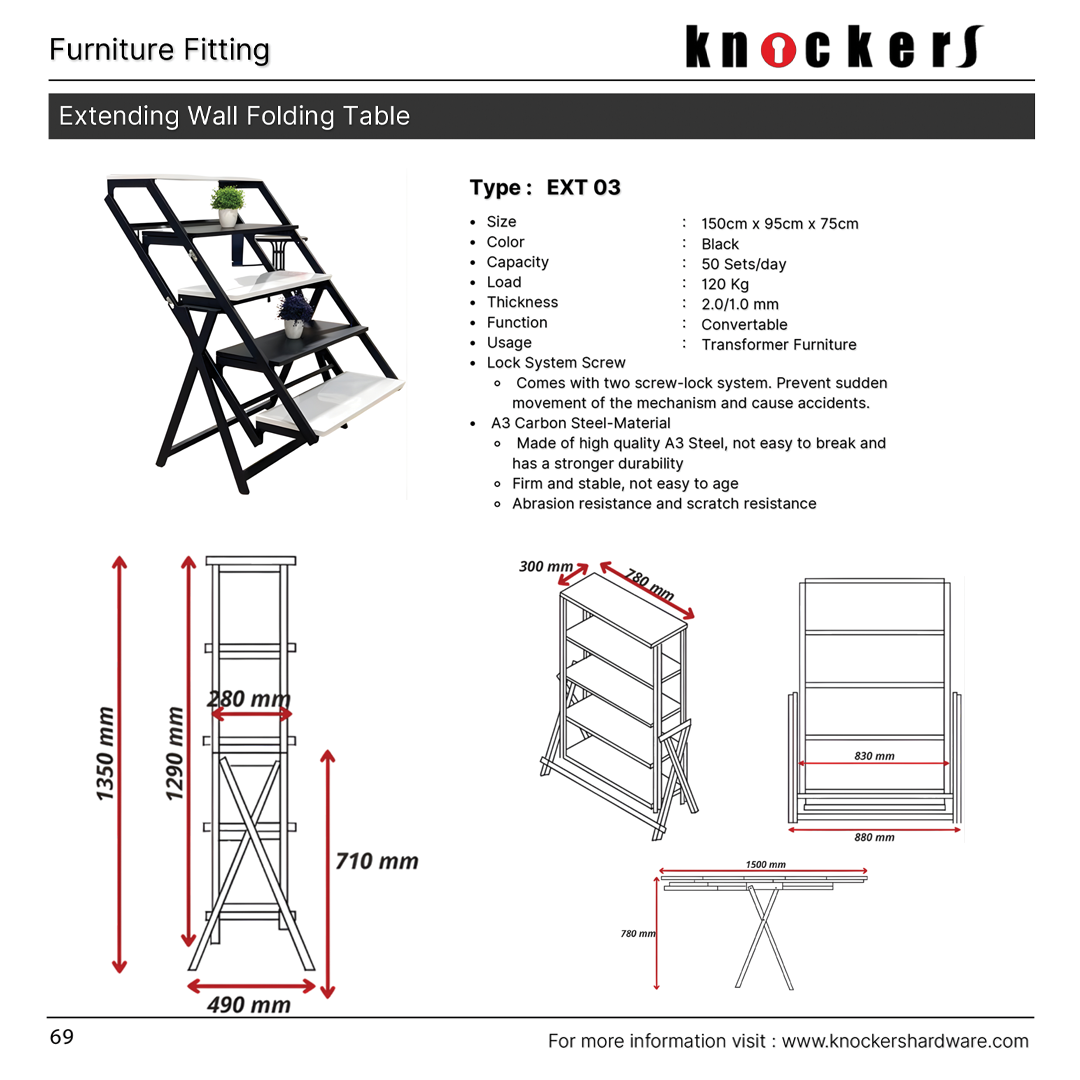 Extending Wall Folding Table (Tipe: EXT 03)