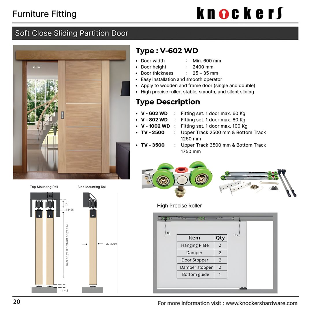 Soft Close Sliding Partition Door ( Type : V-602 WD )
