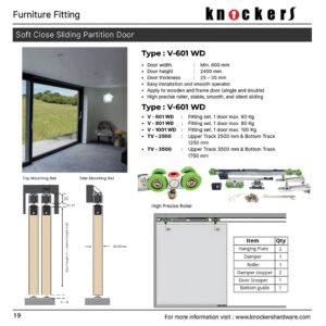 Soft Close Sliding Partition Door ( Type : V-601 WD )