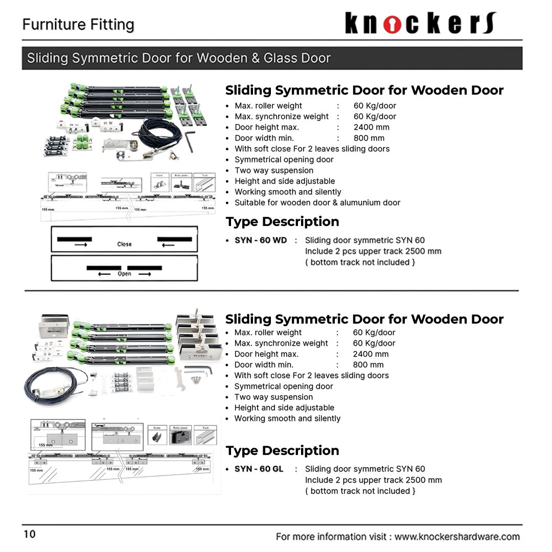 Sliding Symmetric Door for Wooden & Glass Door