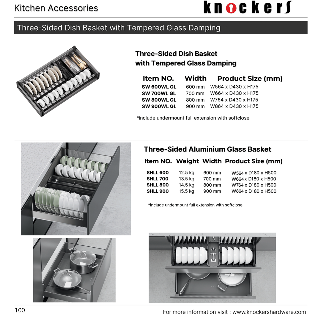 Three-Sided Dish Basket with Tempered Glass Damping