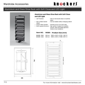 Aluminium and Glass Shoe Rack with Soft Close and LED Light