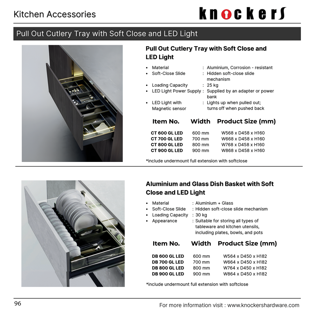 Pull Out Cutlery Tray with Soft Close and LED Light