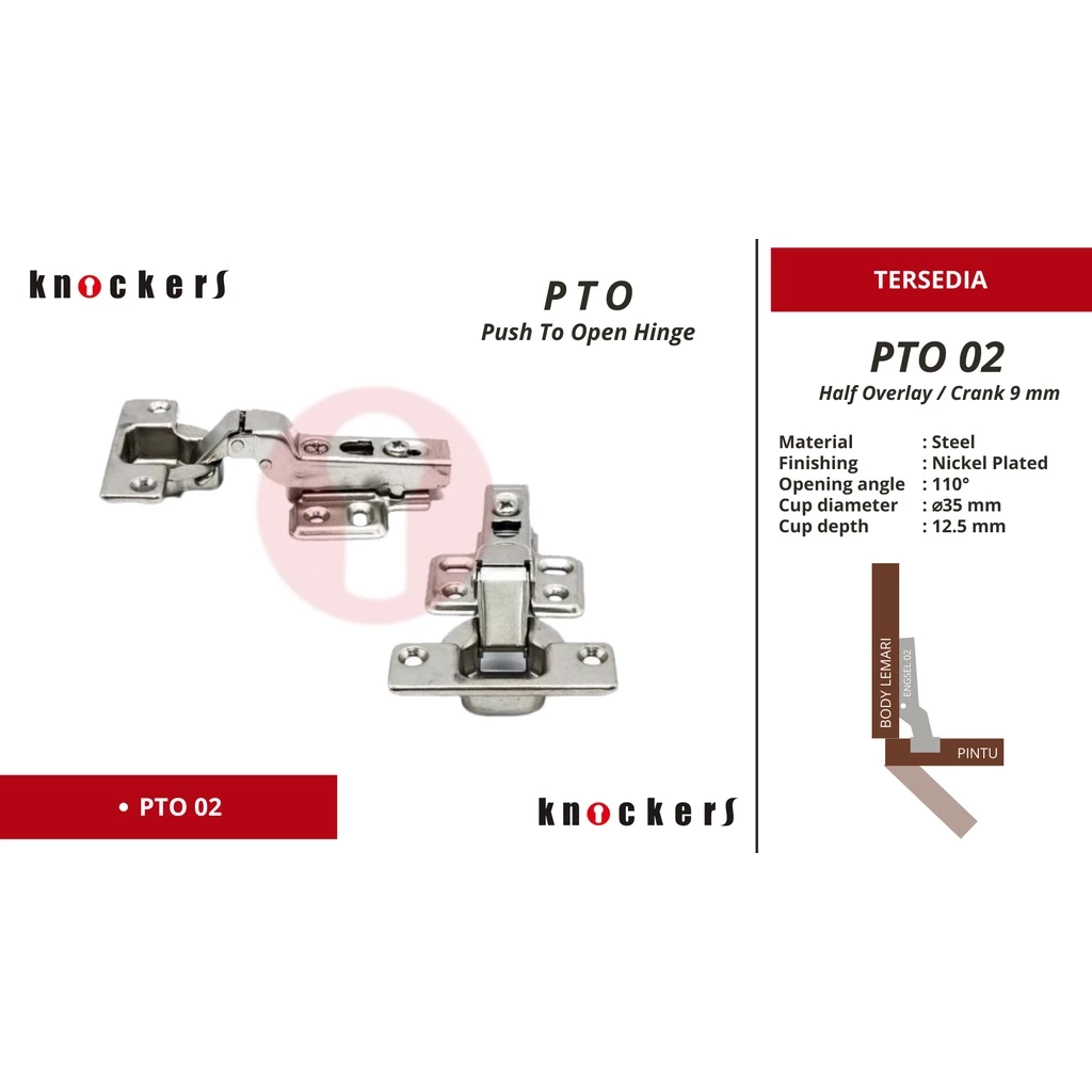Knockers Engsel Push To Open PTO - Gambar 3