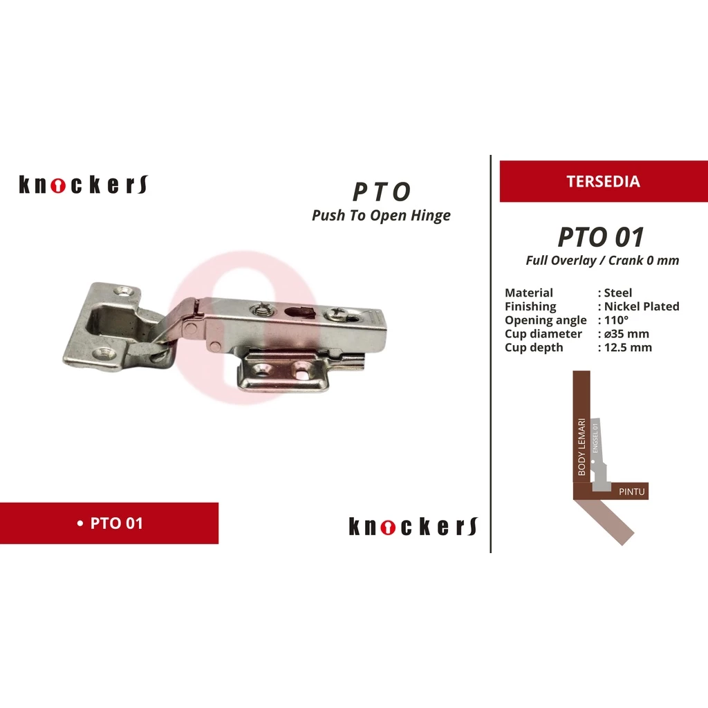 Knockers Engsel Push To Open PTO - Gambar 2